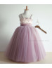 Beaded Lavender Satin Tulle Tutu Flower Girl Dress